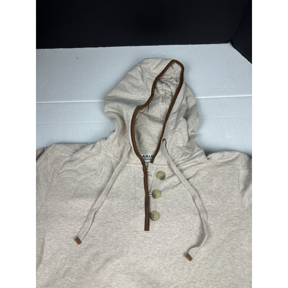 Ariat Real Hoodie Womens XL Oatmeal  Elevated Hoodie Pullover Kangaroo Pockets - Picture 5 of 7